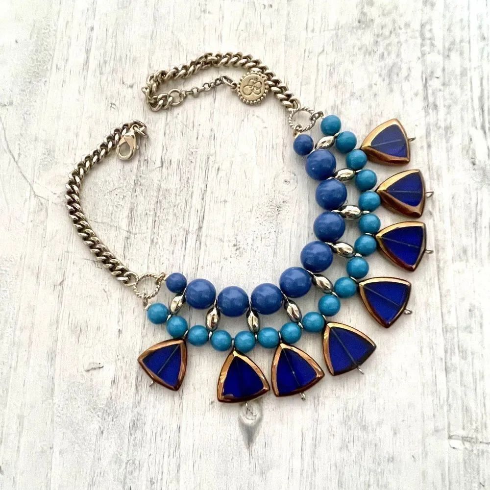 Jessica Simpson blue statement choker necklace